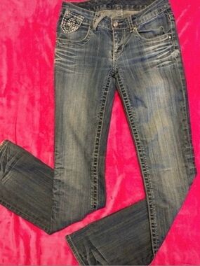Seven7 Women's Dark Blue Boot Cut Jeans with Embellished Pocket